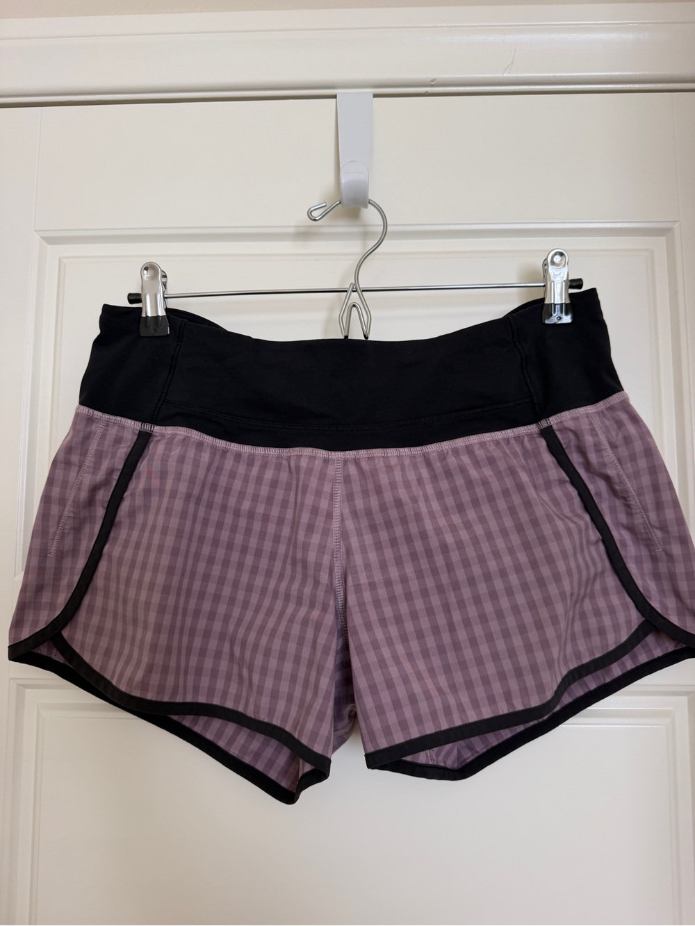 Women’s Lululemon Shorts - Purple Check with Black Waistband